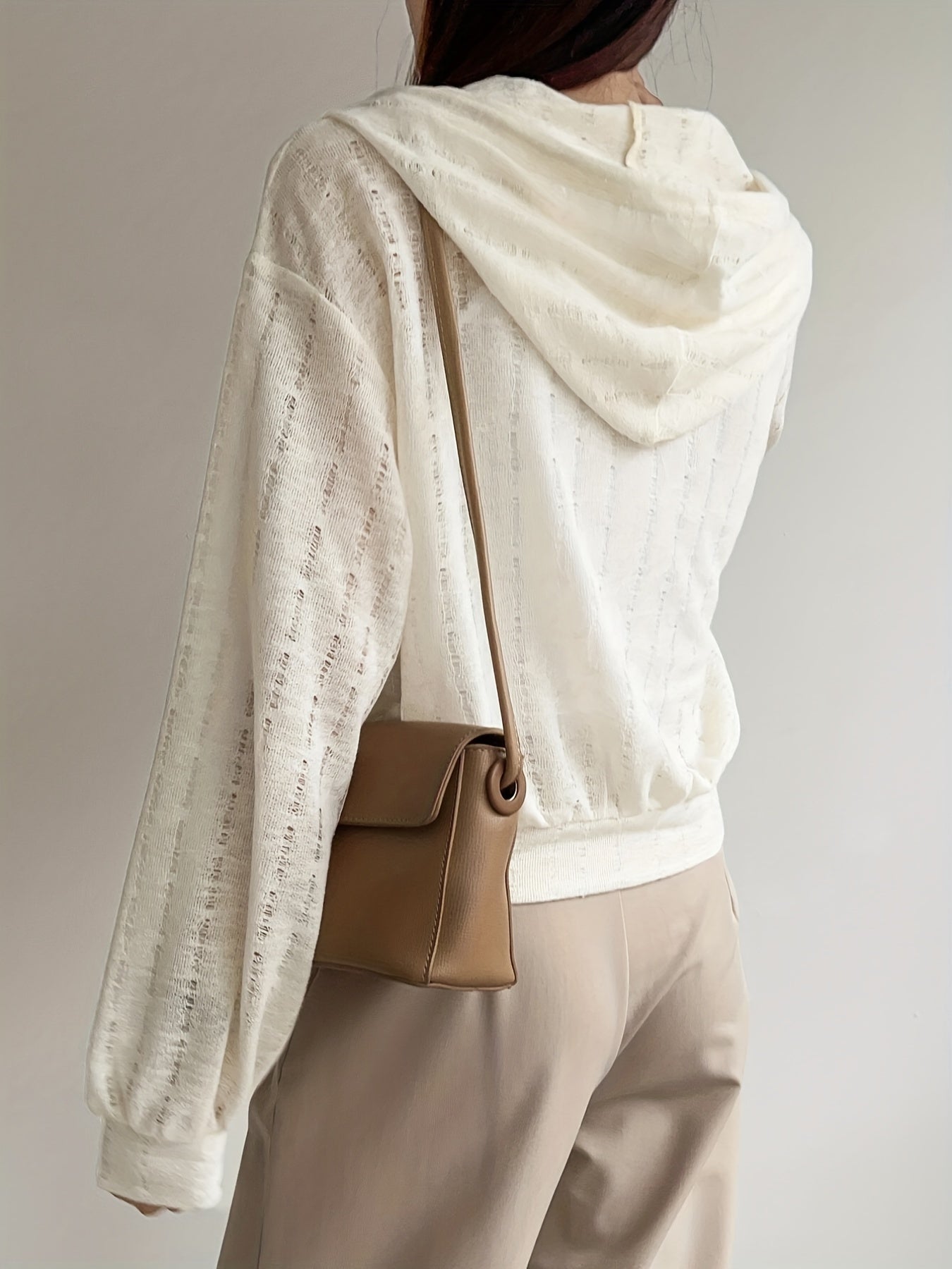 Drawstring Zipper Ripped Hoodie Long Sleeve Outwear