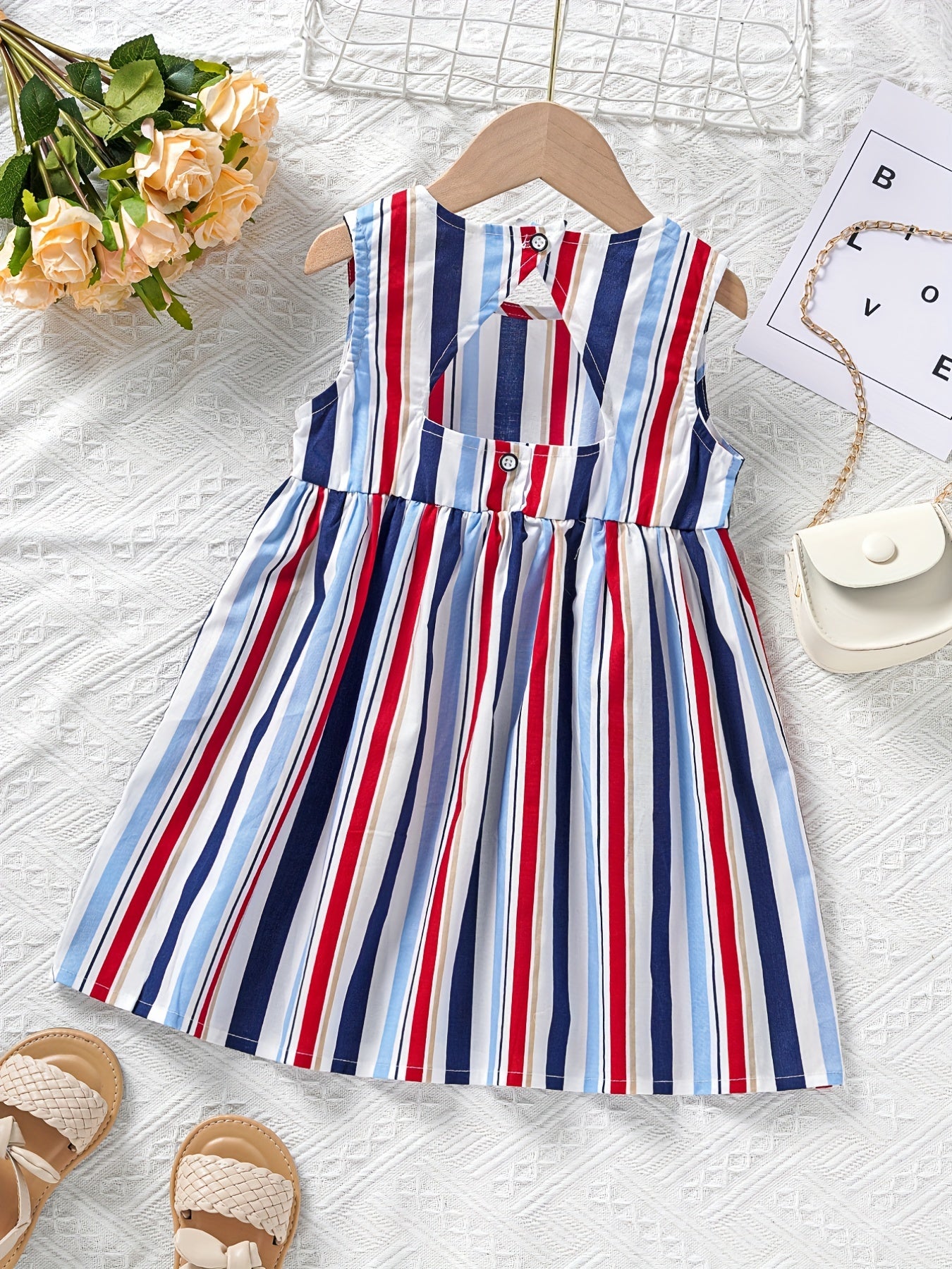 Girls Block Stripe Cotton Dress for Party