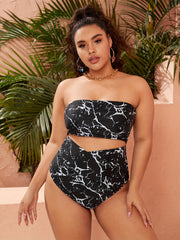 Snakeskin Print Bikini Set - Bandeau Top & High Rise Briefs