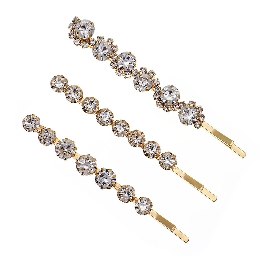 Crystal Bridal Bobby Pins Silvery Wedding Hair Pins 3pcs