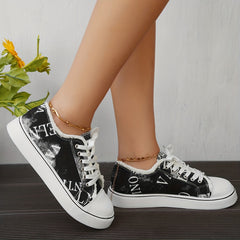 Women's Letter Graphic Canvas Sneakers Low Top Skate Shoes
