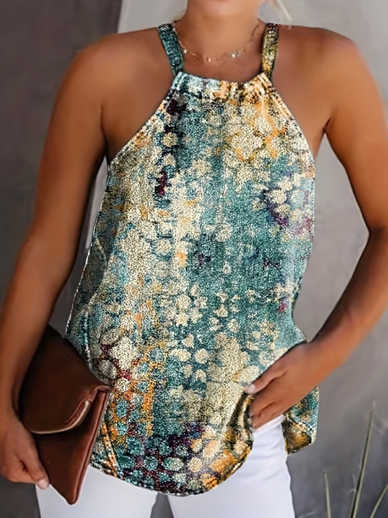 Tie Dye Halter Neck Stretch Tank Top