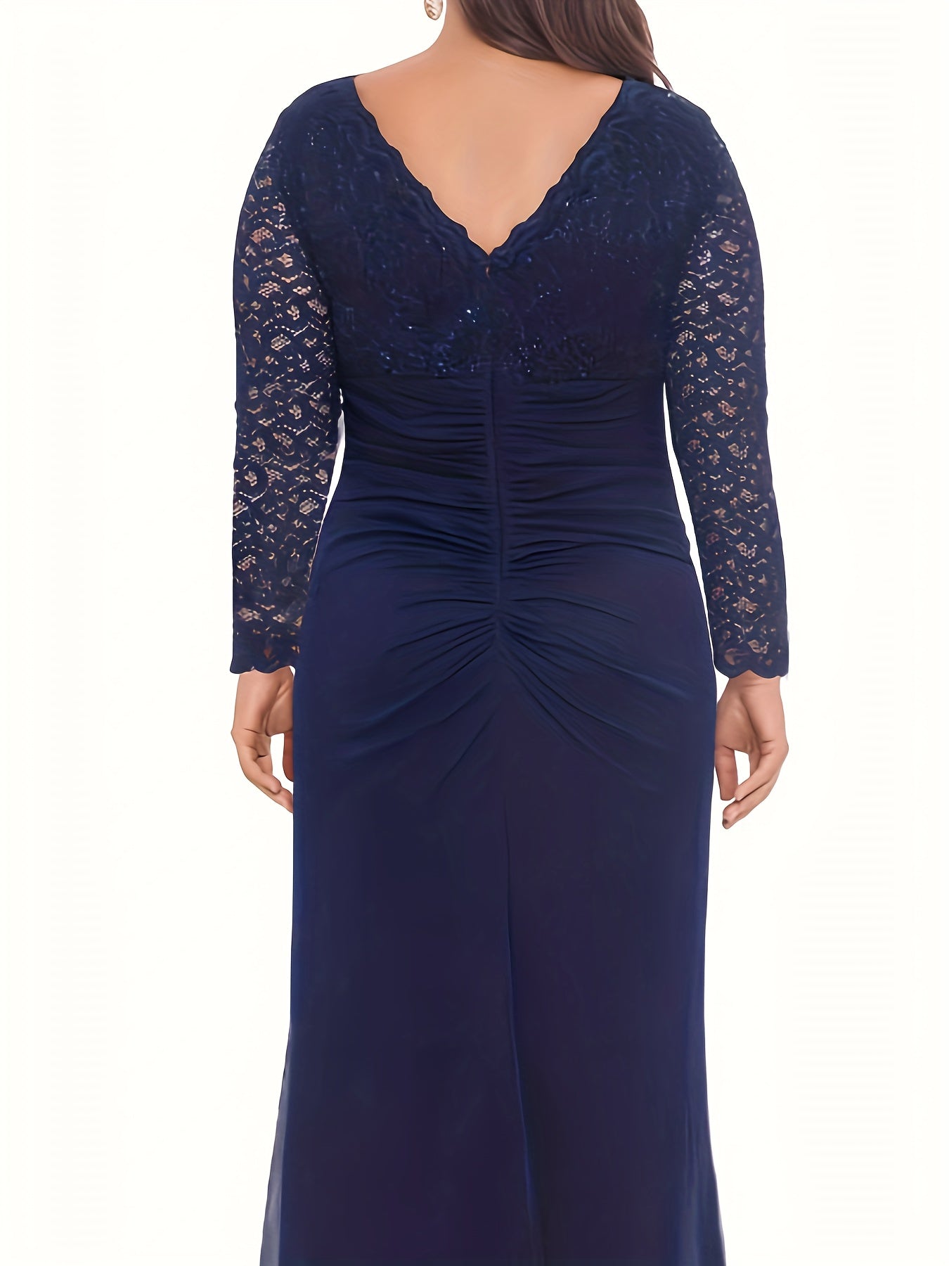 Lace V Neck Long Sleeve Maxi Bridesmaid Dress