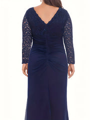 Lace V Neck Long Sleeve Maxi Bridesmaid Dress