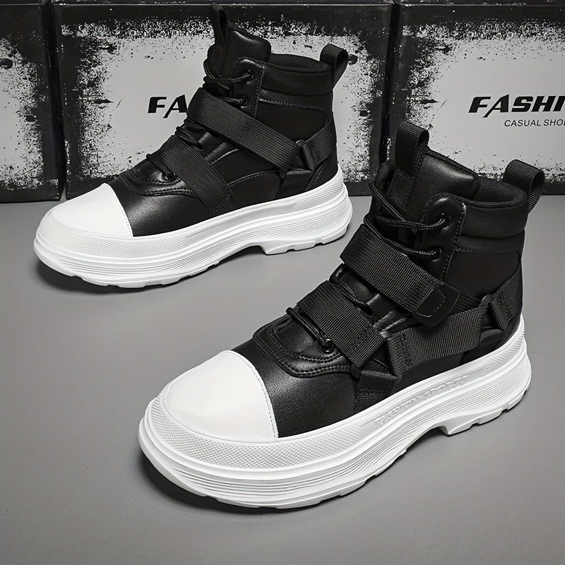 Men's Lace up Boots Casual Walking Shoes With Buckle