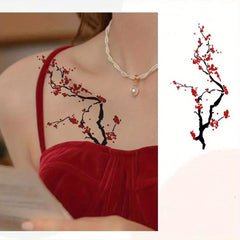 2pcs Plum Blossom Temporary Tattoos Colorful Floral for Wrist and Collarbone