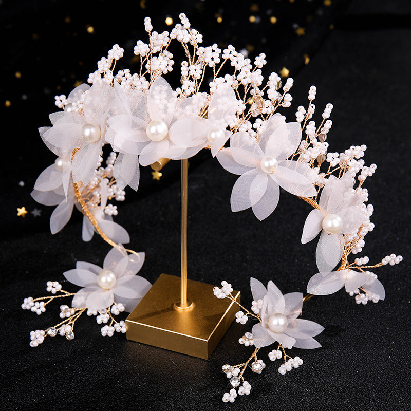 Golden Faux Pearls Flowers Headbands Wedding Hair Accessories Bridal Tiaras
