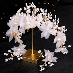 Golden Faux Pearls Flowers Headbands Wedding Hair Accessories Bridal Tiaras