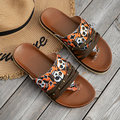 Skull Print Thong Sandals Rivet Detail Summer Flip Flops