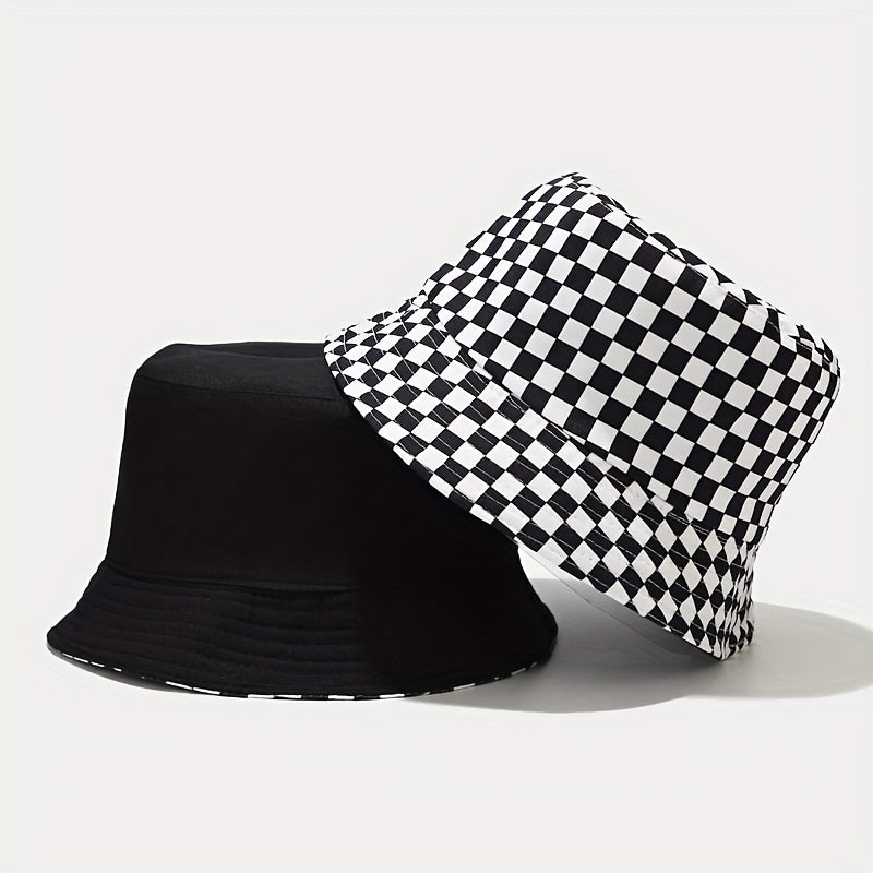 Plaid Print Bucket Hat Hip Hop Block Casual Basin Hat Unisex Fisherman Cap