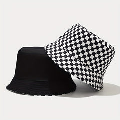 Plaid Print Bucket Hat Hip Hop Block Casual Basin Hat Unisex Fisherman Cap