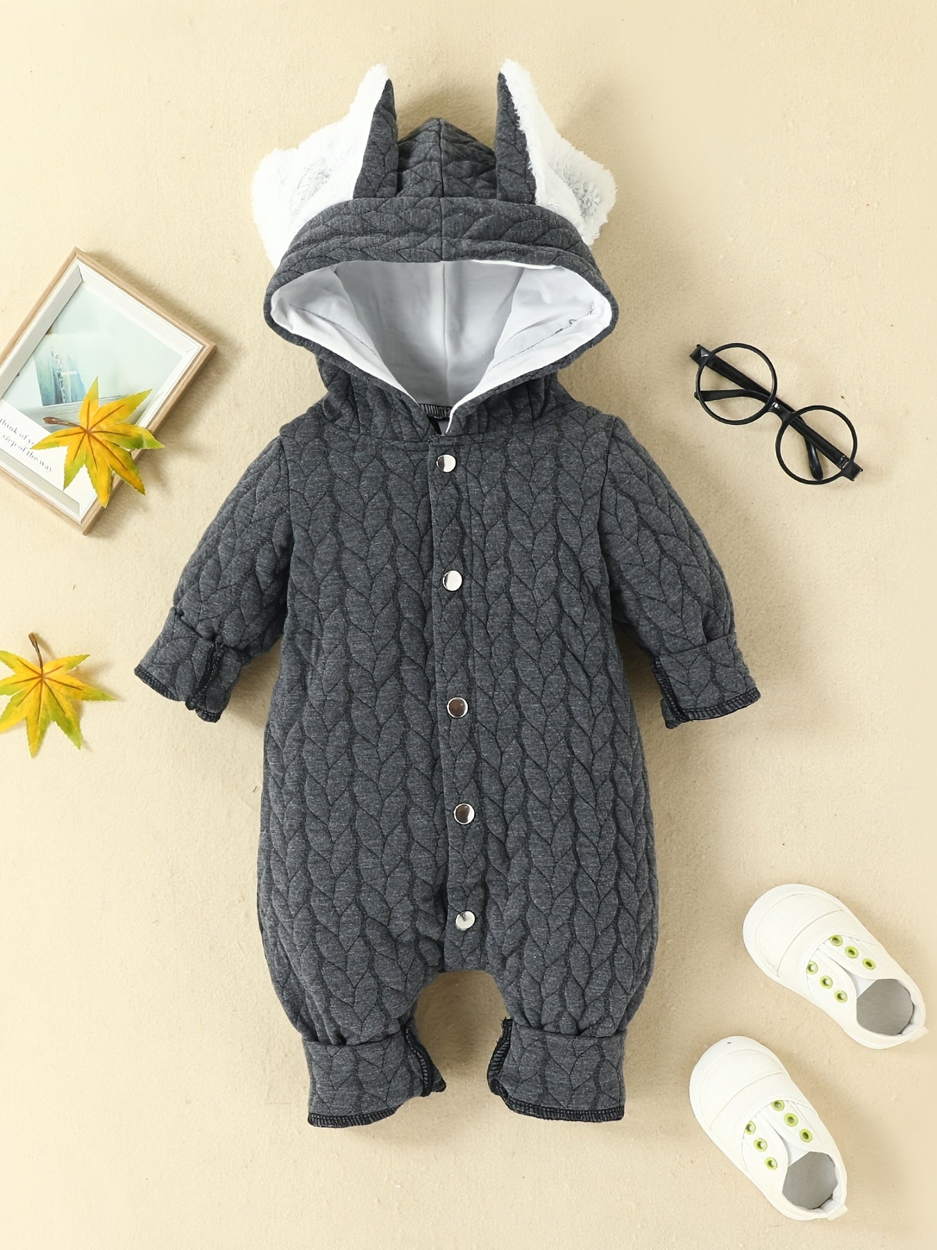 Baby Girls Rabbit Ear Hooded Warm Jumpsuit Romper