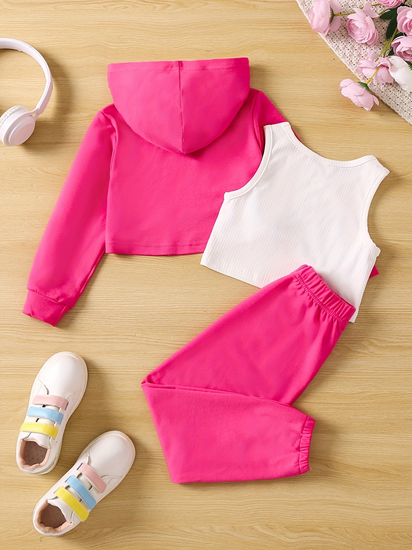 Girl's LA Print 2pcs Tank Top & Crop Hoodie & Sweatpants Set