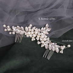 Faux Pearl Hair Comb Headdress Rhinestone Bridal Hairpin Ornaments