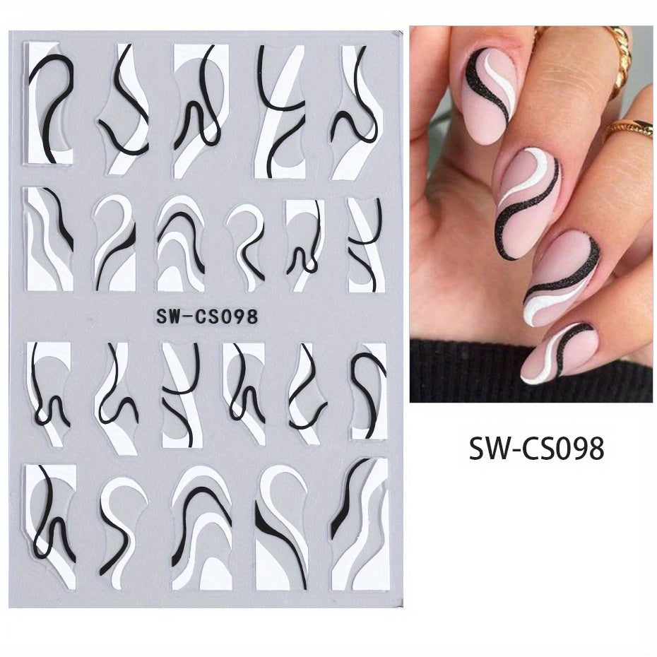 Marble Line Silver Moon Flame Nail Sticker