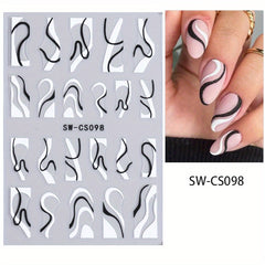 Marble Line Silver Moon Flame Nail Sticker