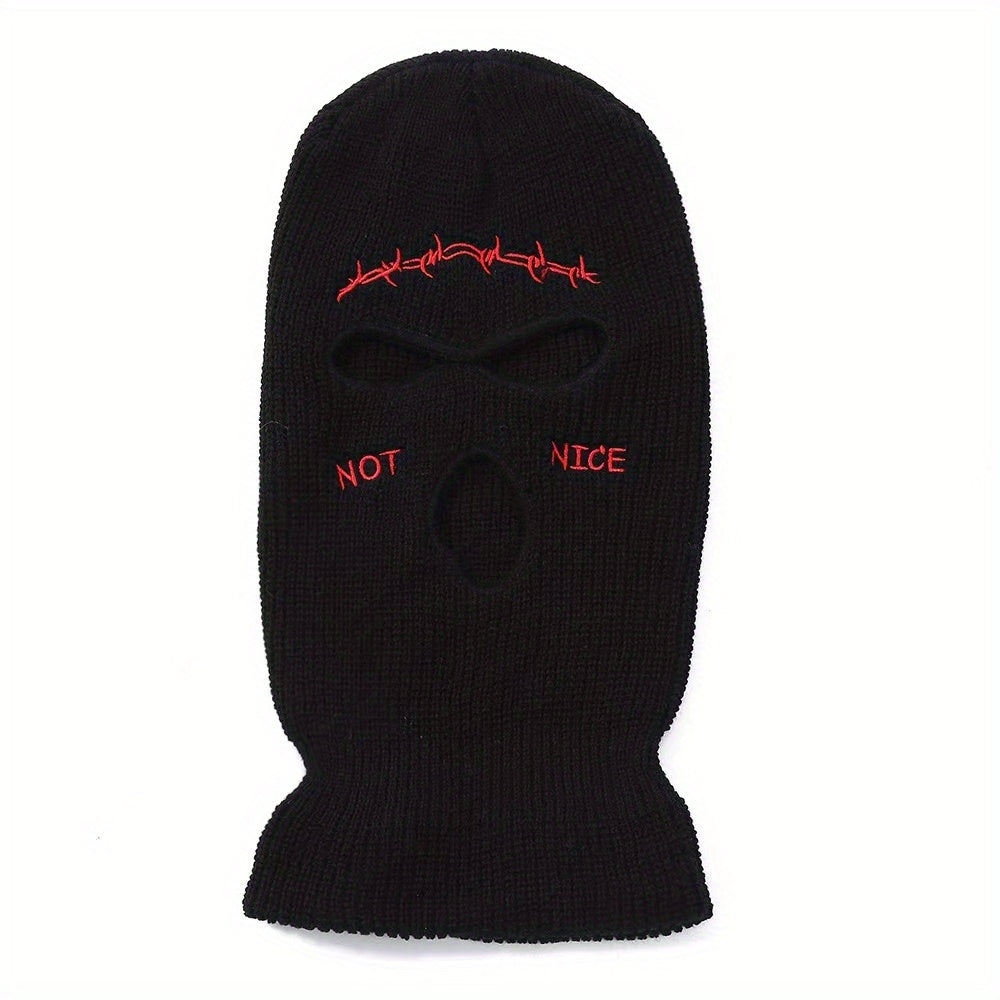 Embroidered 3 Holes Ski Mask Winter Balaclava Hat Neck Warmer