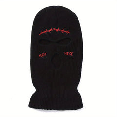 Embroidered 3 Holes Ski Mask Winter Balaclava Hat Neck Warmer