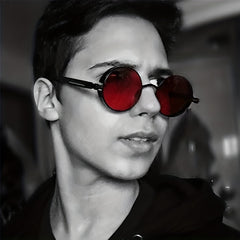 Retro Steampunk Men's Round Metal Sunglasses UV400 With Case