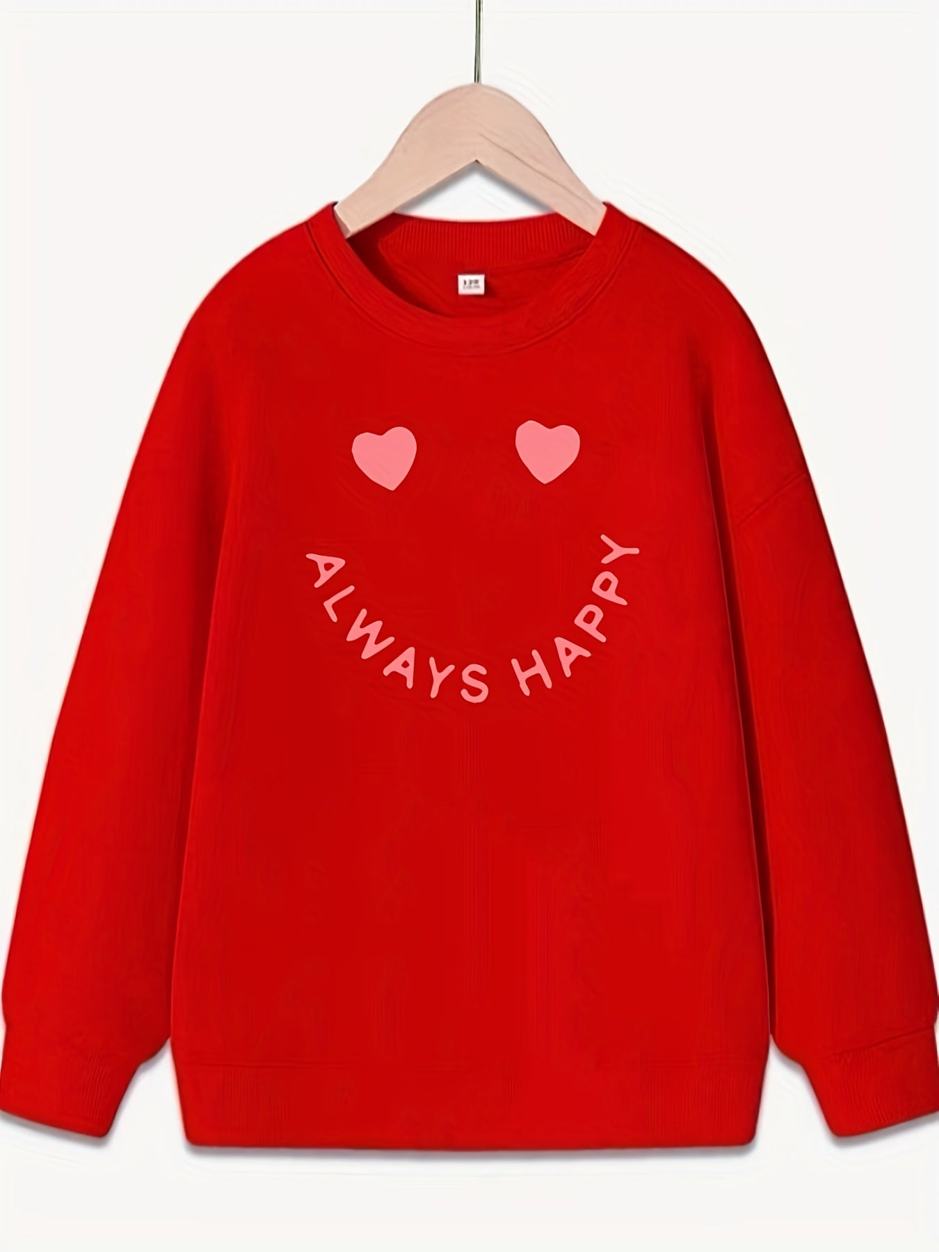 Girls Creative Slogan Smile Print Long Sleeve Crew Neck Sweatshirt Top Pullovers
