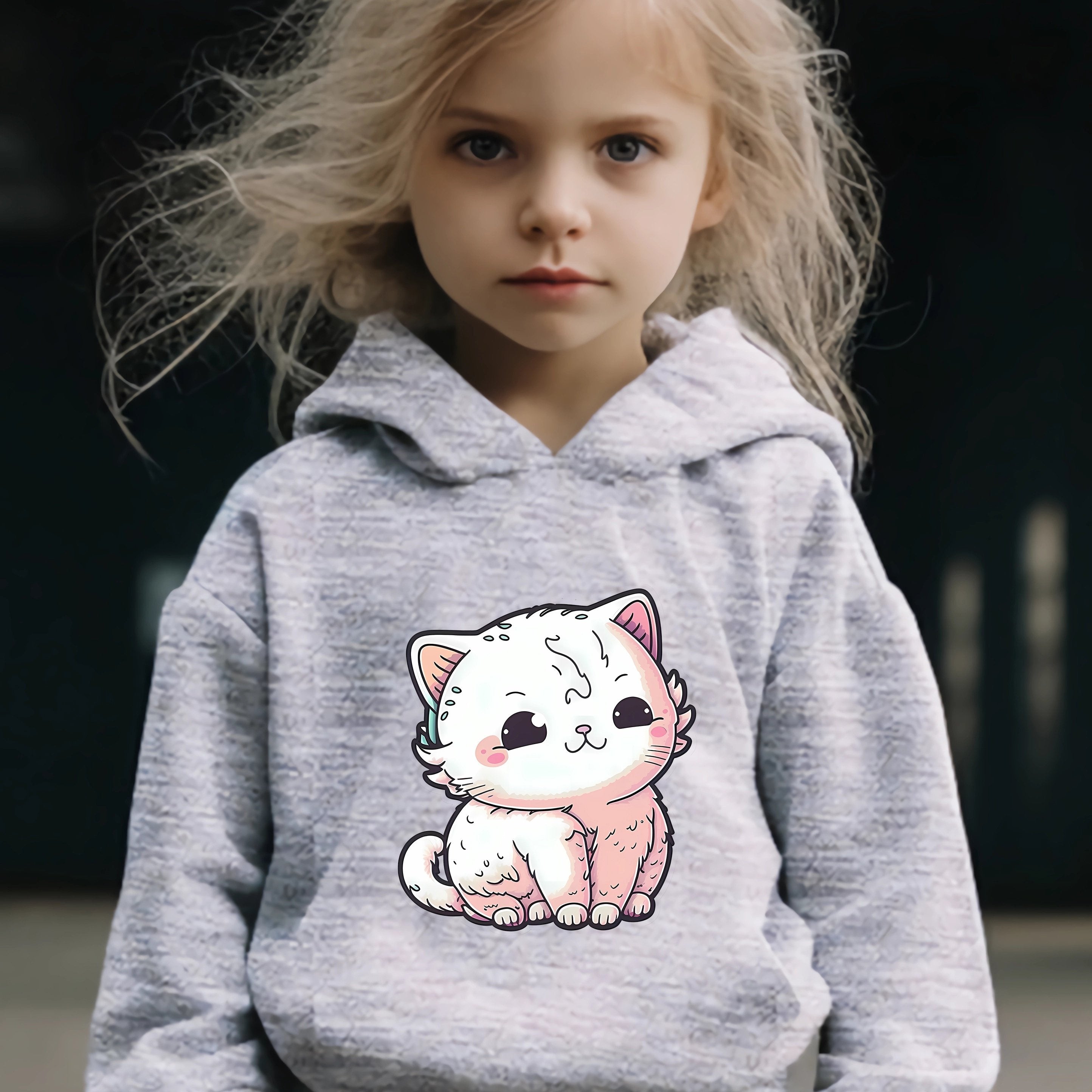 Chubby Cat Print 2pcs Girls Sports Outfits