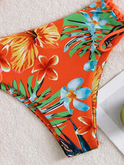 Tropical Print Halter Neck Bikini Set High Stretch Swimsuit