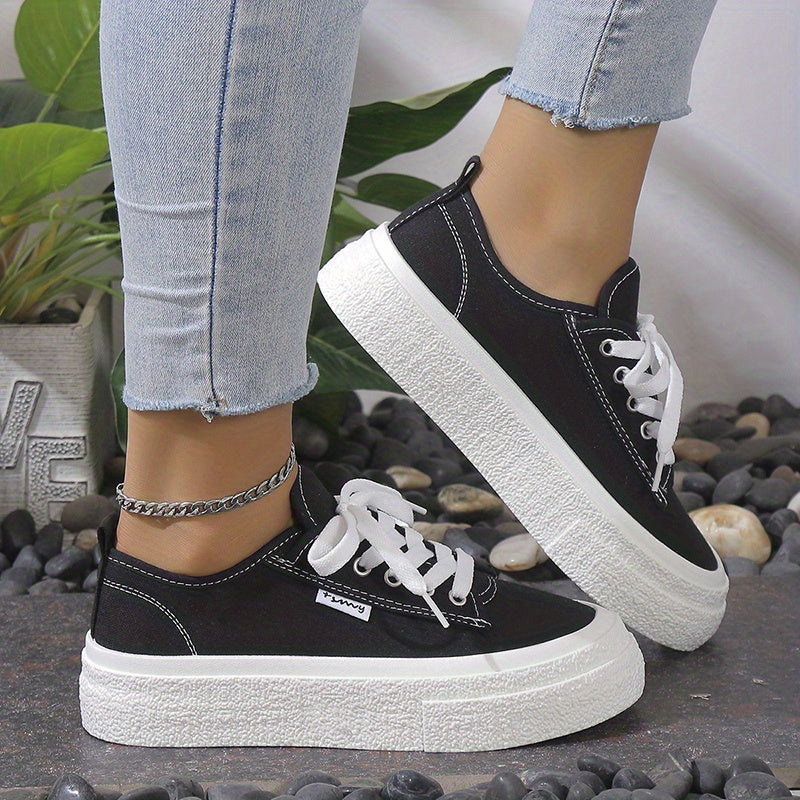 Women's Platform Canvas Shoes Lace Up Low Top Sneakers