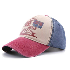 Men's Beach Print Distressed Baseball Cap