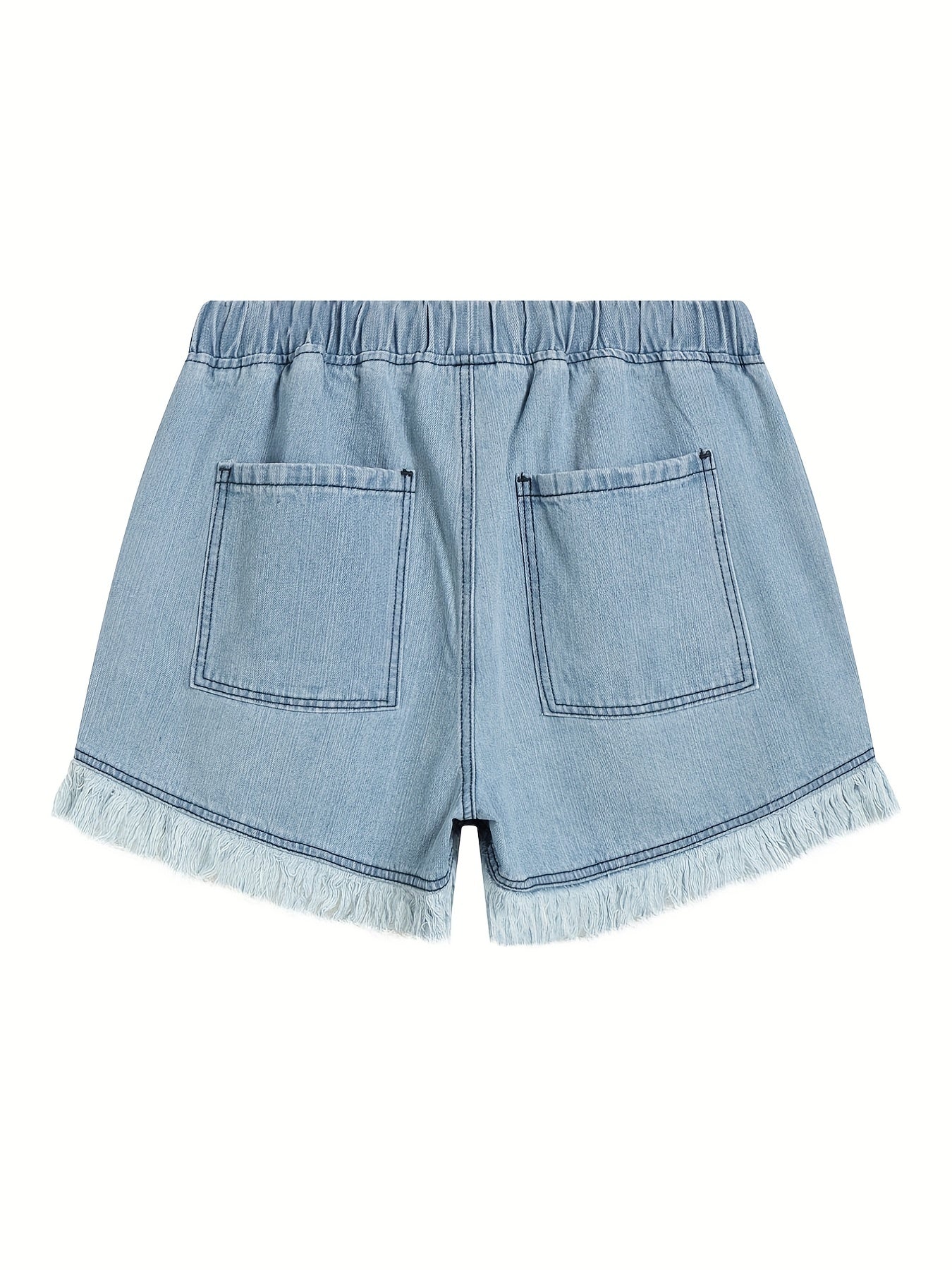 Casual Denim Shorts Women's Plus Solid Raw Trim Elastic Waist