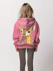 Giraffe Print Hoodies Girls Comfy Pocket Pullover Kids Clothes Gift Christmas