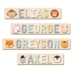Personalized Wooden Alphabet Toy Custom Name Puzzle Educational Animal