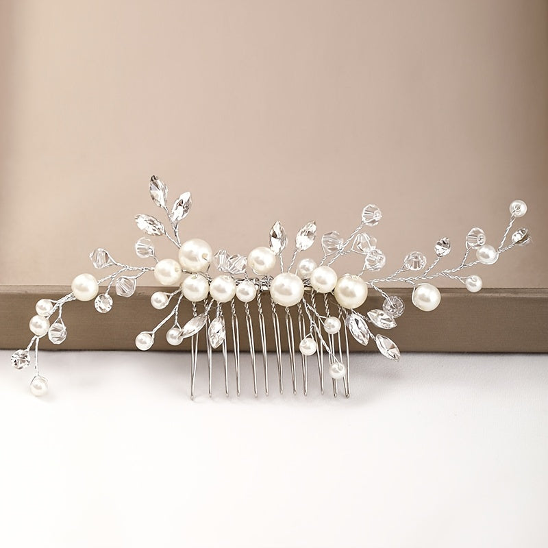 Faux Pearl Crystal Hair Comb Band Tiara Wedding Bridal Accessories