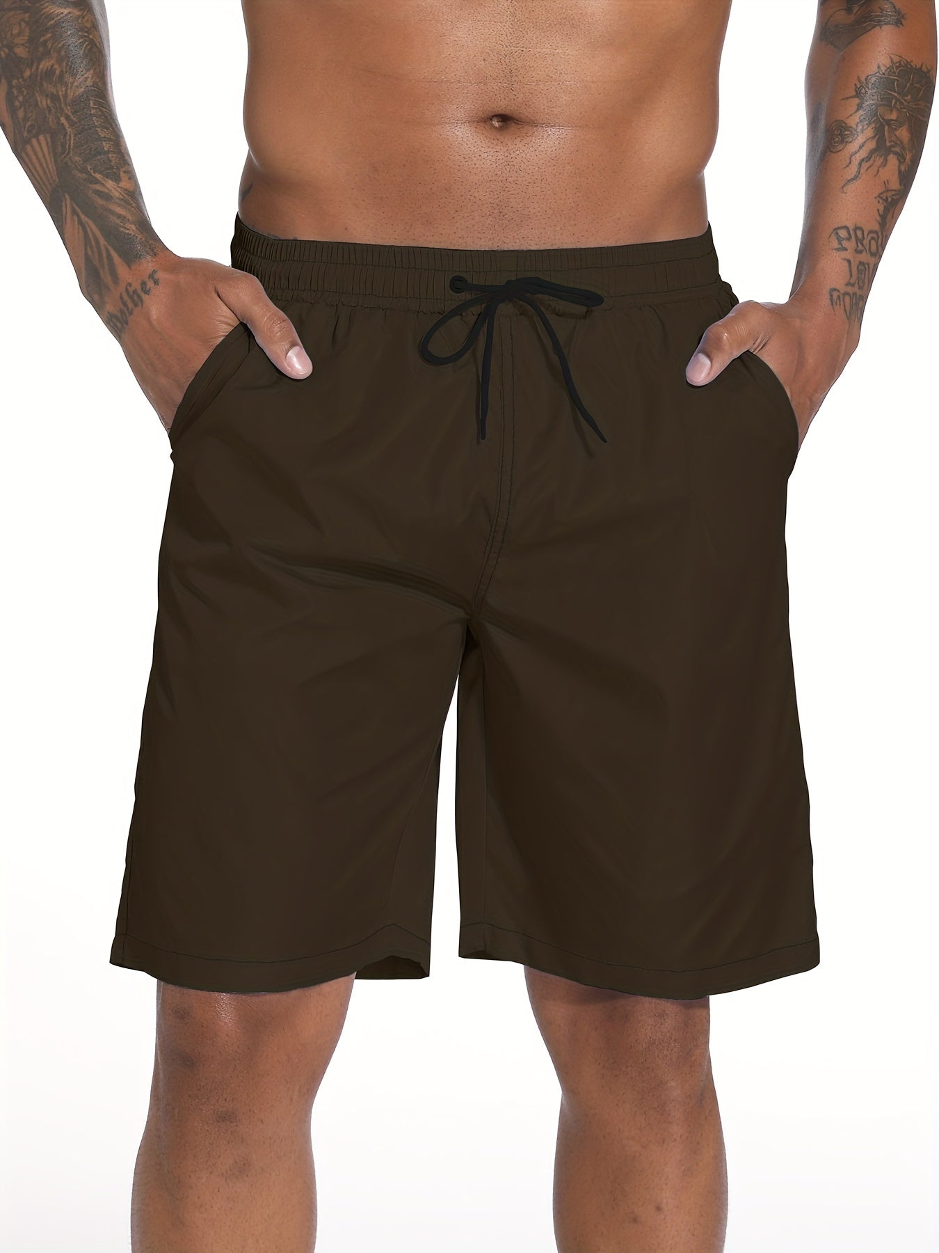Quick Dry Drawstring Men's Swim Trunks Solid Board Shorts Men's Swimwear