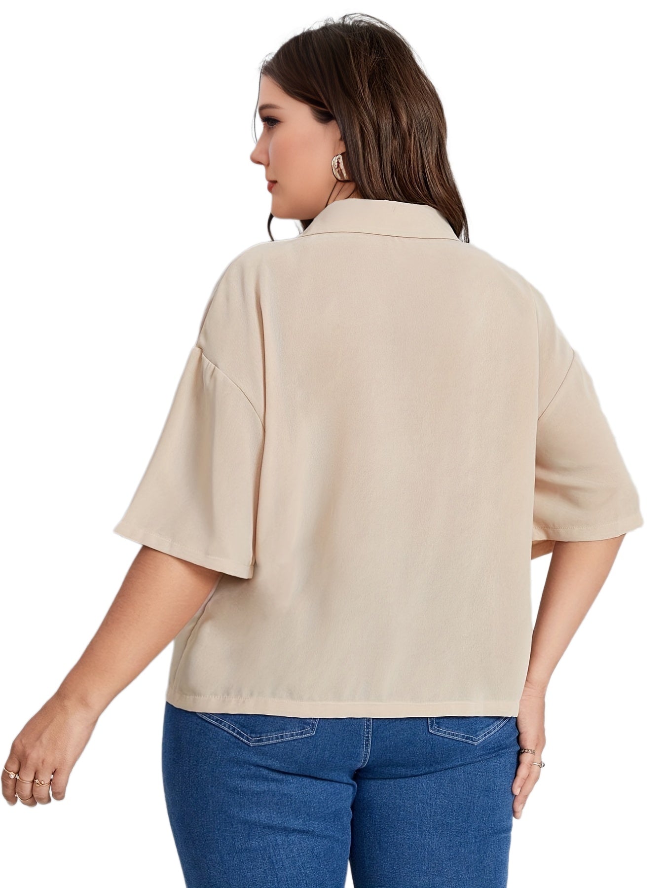 Solid Button Up Short Sleeve Blouse