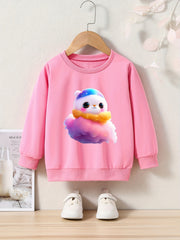 Cartoon Pattern Print Girls Pullover Sweatshirt for Fall Winter