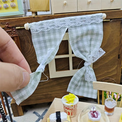 Dollhouse Daisy Curtain Decor Mixed Floral and Gingham Patterns Tiny Scene DIY