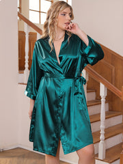 Satin Three Quarter Sleeve Belted Robe
