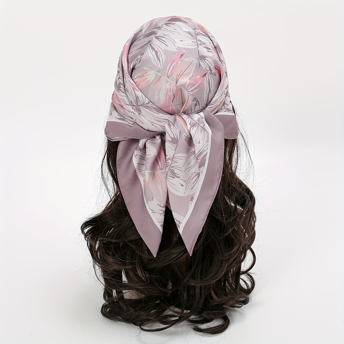 Purple Flower Print Bandana Silk Square Scarf Head Wrap