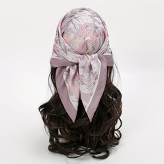 Purple Flower Print Bandana Silk Square Scarf Head Wrap
