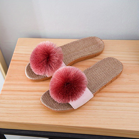 Furry Decor Slippers Open Toe Non Slip Sandals Lightweight Indoor Shoes