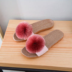 Furry Decor Slippers Open Toe Non Slip Sandals Lightweight Indoor Shoes