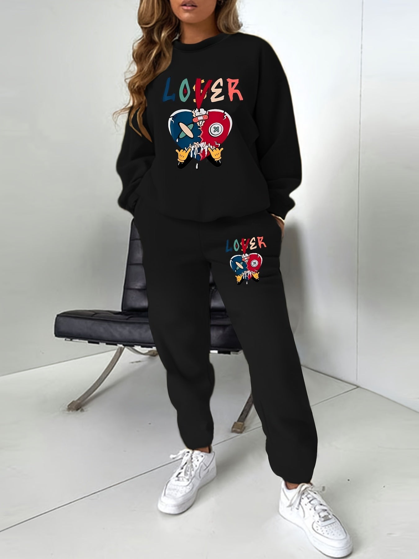 Women's Plus Size Letter & Graphic Print 2 Piece Set