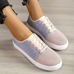 Women's Two Tone Lace-up Walking Shoes Breathable Knit Flats