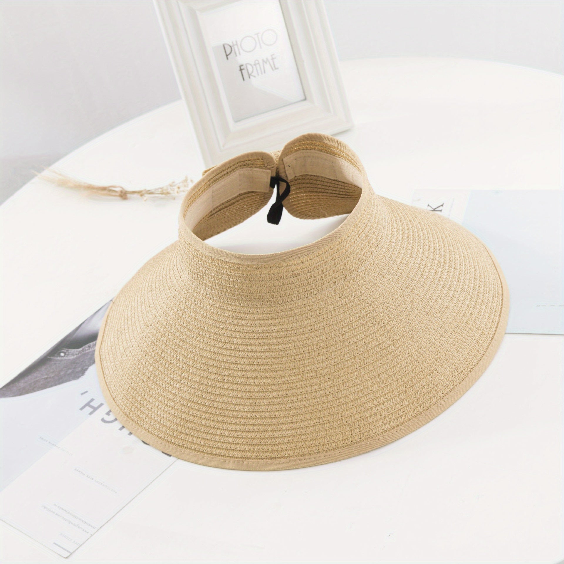 Women's Roll Up Straw Beach Sun Visor Hat Wide Brim Bowknot Cap