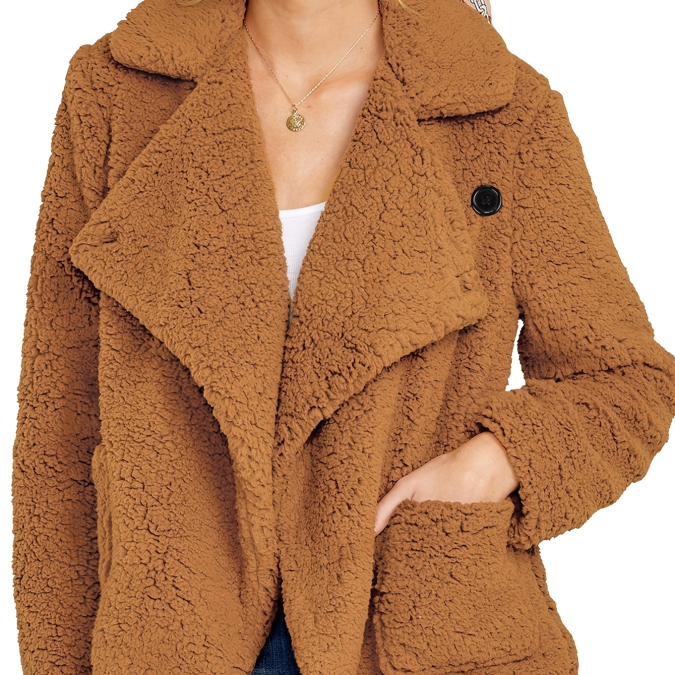 Women's Faux Fur Oversized Waterfall Collar Coat Casual Fuzzy Jacket