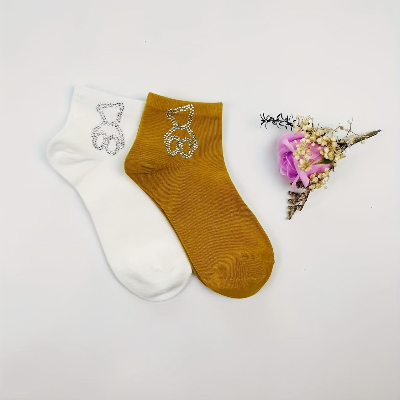 Bear Rhinestone Socks Crew Short Stockings Women's Hosiery