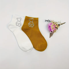 Bear Rhinestone Socks Crew Short Stockings Women's Hosiery