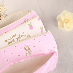 Pineapple Cartoon Pattern Pen Case PU Leather Large Capacity Stationery Storage