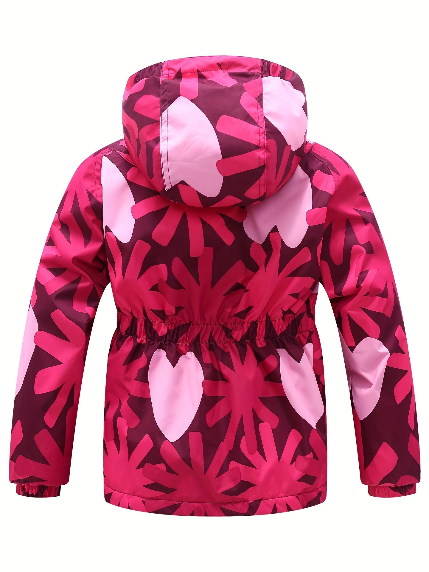 Girls' Fleece Thermal Hooded Jacket Windbreaker Hearts Print