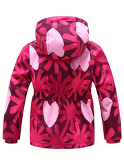 Girls' Fleece Thermal Hooded Jacket Windbreaker Hearts Print